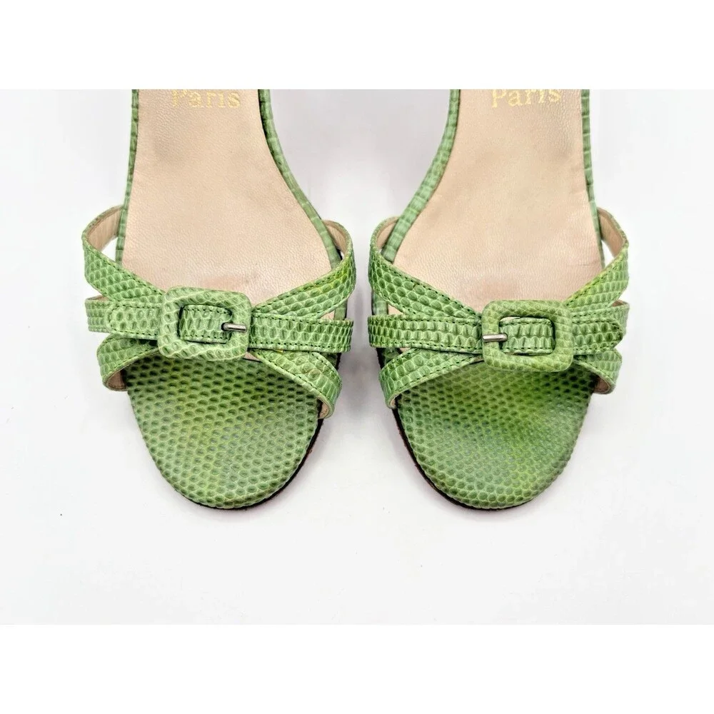 Christian Louboutin Green Python Slingback Heels w/ Buckle Accent Size EU 38